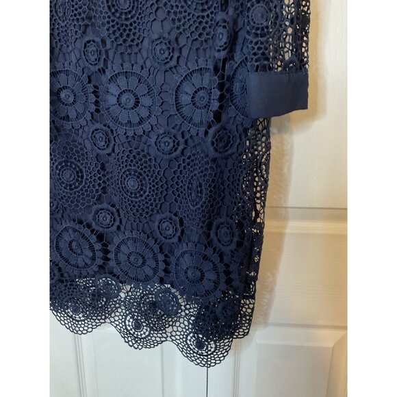Taylor Navy Blue Long Sleeve Lace Dress Size 4 - Picture 3 of 5